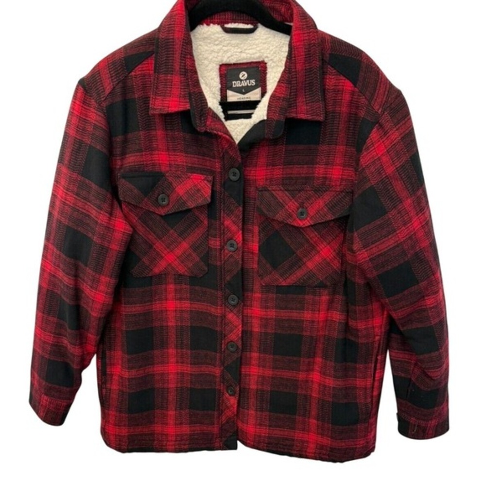 Dravus‎ Cairn Cabincore Flannel Red & Black Sherpa Lined Button Front Jacket L